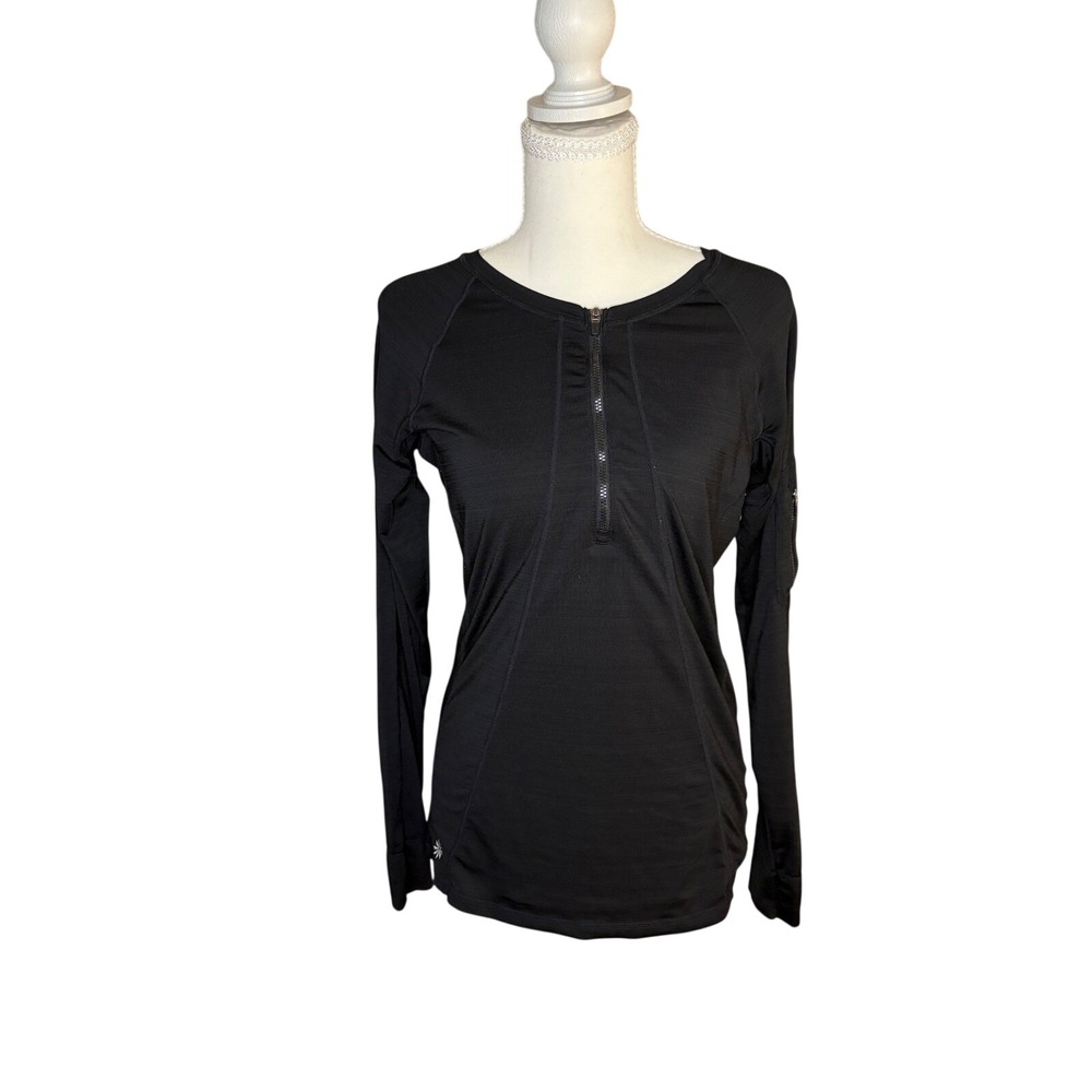 Athleta Womens Black Quarter Zip Long Sleeve Running Top Sleeve Pocket Medium